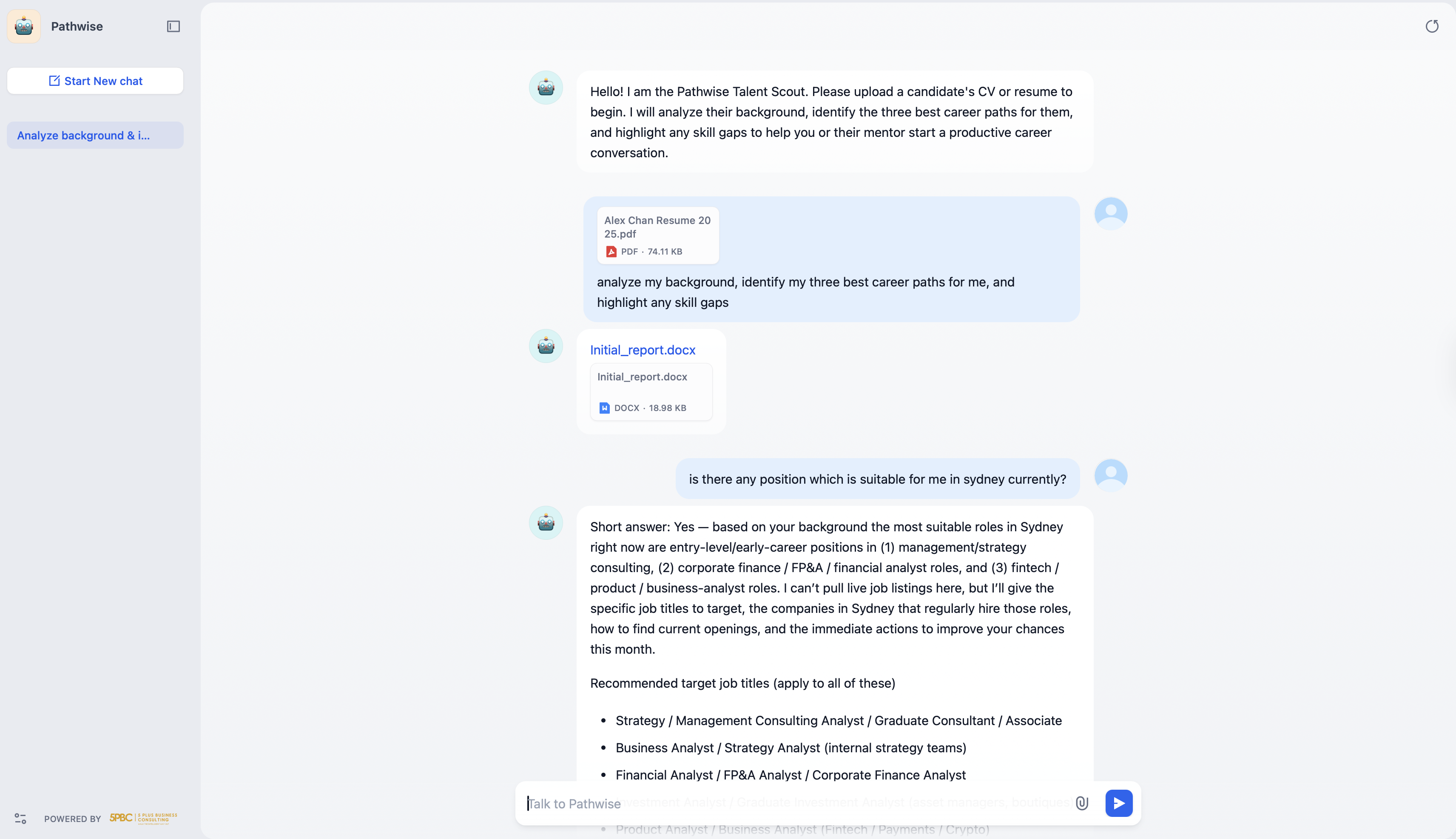 Pathwise Talent Scout — CV upload, career matching and skill gap analysis interface